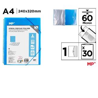 CARPETA 30 FUNDAS A4 CON ESPIRAL Y GOMAS AZUL