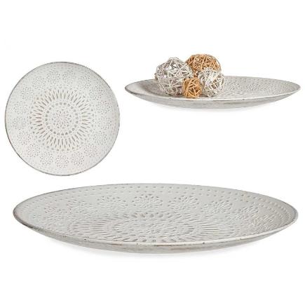 PLATO MADERA DECORACION MANDALA BLANCO 35 CM.