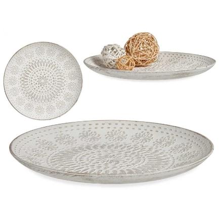 PLATO MADERA DECORACION MANDALA BLANCO 29CM.