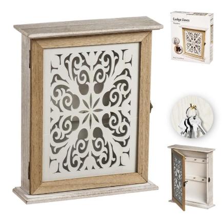 CUELGALLAVES MADERA MANDALA 29.5 CM T/CRISTAL