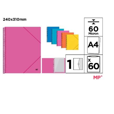 CARPETA 60 FUNDAS A4 CON ESPIRAL Y GOMAS
