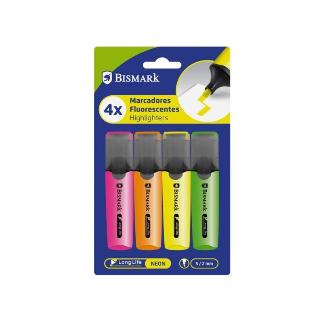 MARCADOR FLUORESCENTE LONG-LIFE 4 COLORES NEON