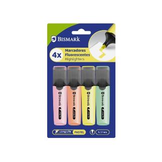 MARCADOR FLUORESCENTE LONG-LIFE 4 COLORES PASTEL