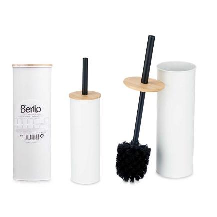 ESCOBILLERO METAL TAPA BAMBU BLANCO