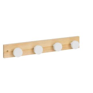 PERCHERO 4 GANCHOS PINO NATURAL BLANCO 40X5.5X6 CM