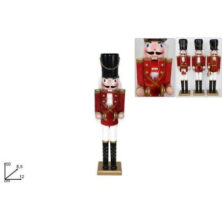 SOLDADO CASCANUECES 50 CM ROJO CON INSTRUMENTO MUSICAL 3 SURT