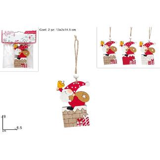 COLGADOR PAPA NOEL CON CAMPANA MADERA SET 2 PIEZAS SURT DE 3