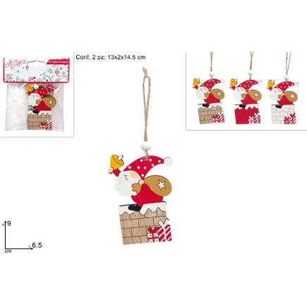 COLGADOR PAPA NOEL CON CAMPANA MADERA SET 2 PIEZAS SURT DE 3
