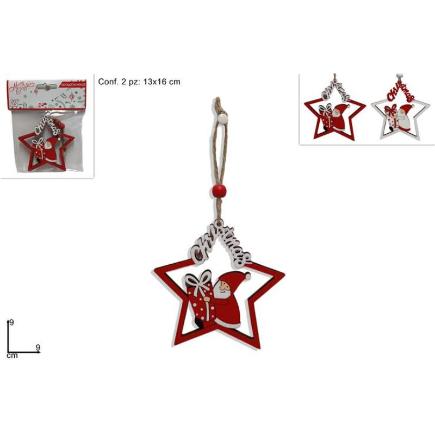 COLGANTE ESTRELLA MADERA CON GNOMO SET 2 PZAS 2 COL