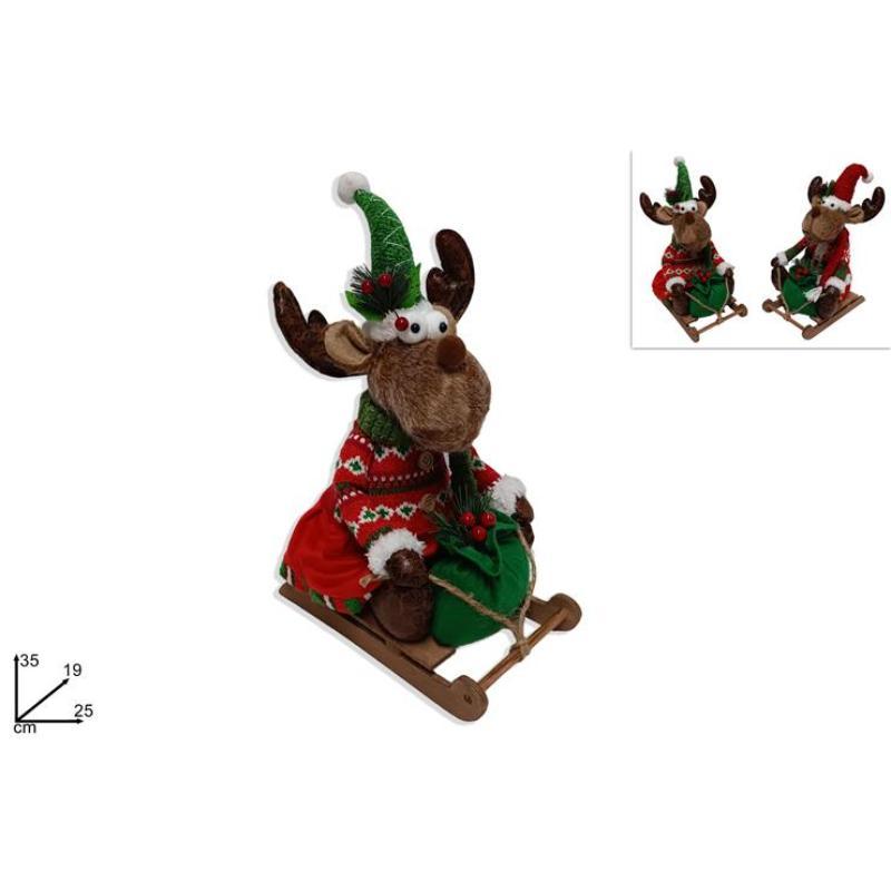 RENO DE NAVIDAD EN TRINEO CON VESTIDO DE LANA ROJO/VERDE 2 ASS