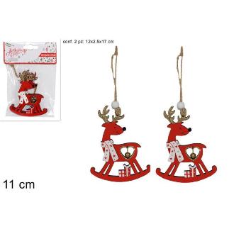 RENO DE MADERA COLGANTE SET 2 PZ 11 CM 3 SURT