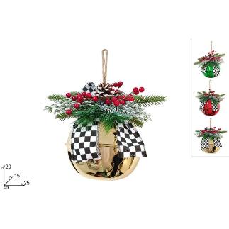 COLGANTE CAMPANA CON LAZO DECORACION AJEDREZ SURT DE 3