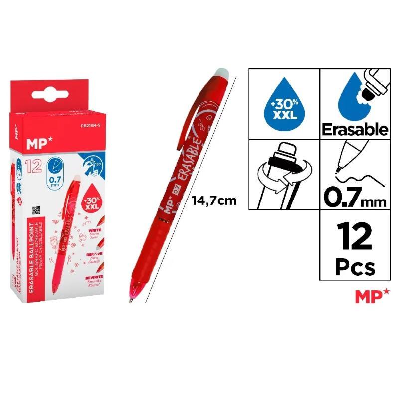 BOLIGRAFO BORRABLE ROJO 0.7 MM 12 UDS