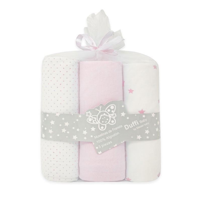 MUSELINAS DE FRANELA EXTRA SUAVES 100% ALGODON (3 PZAS) 80X110 CM ROSA