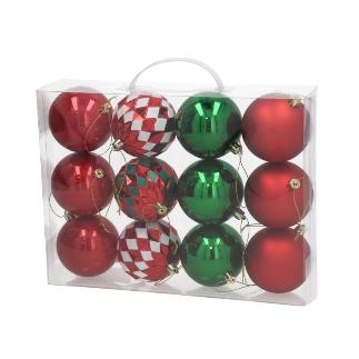 MALETIN X12 BOLAS NOEL ROJO-VERDE 8 CM