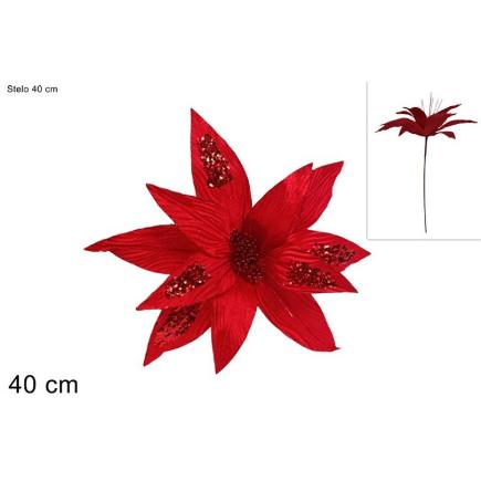TALLO FLOR 40 CM TERCIOPELO LENTEJUELAS ROJO