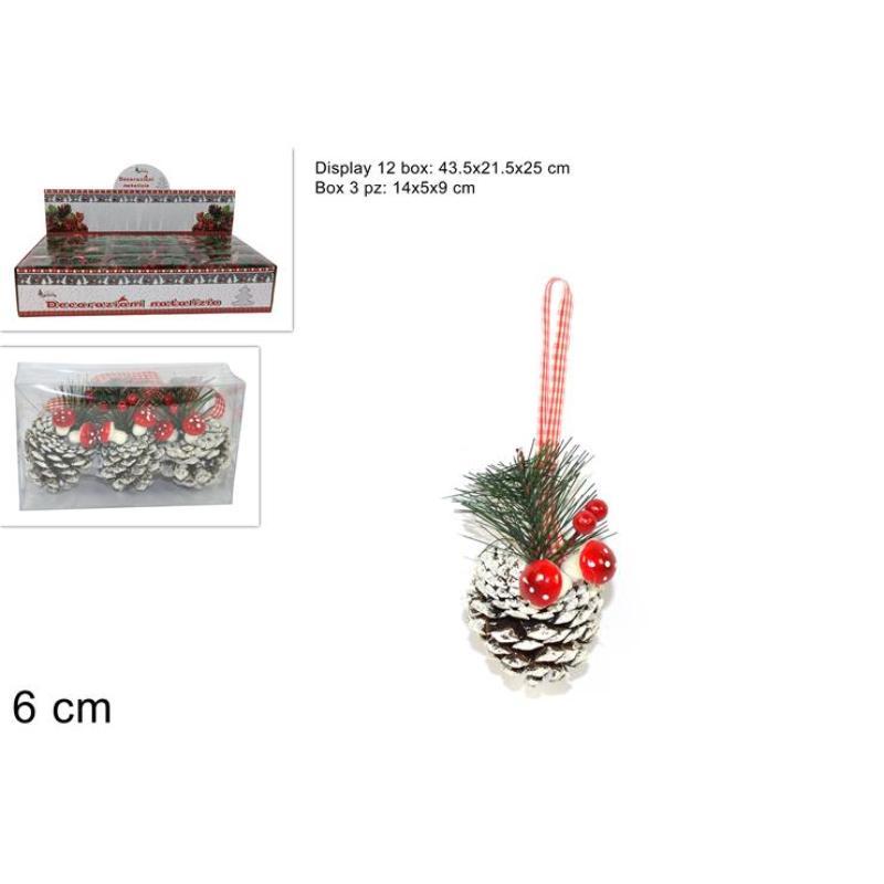 PIÑA NEVADA C/SETAS Y FRUTOS 6 CM 3 PZ