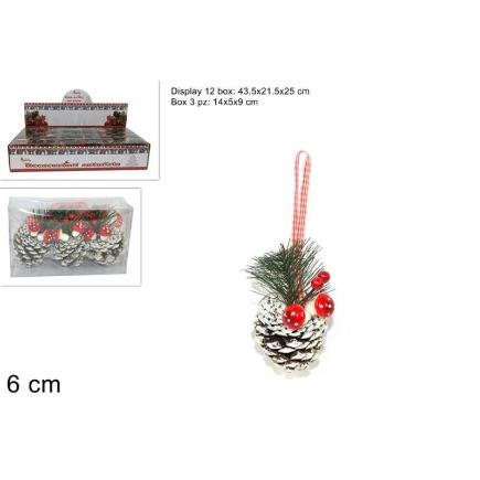 PIÑA NEVADA C/SETAS Y FRUTOS 6 CM 3 PZ