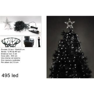 CORTINA ARBOL MINILUCES CON PUNTA 495 LED BLANCO FRIO CON JUEGO