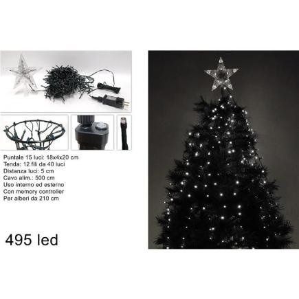 CORTINA ARBOL MINILUCES CON PUNTA 495 LED BLANCO FRIO CON JUEGO