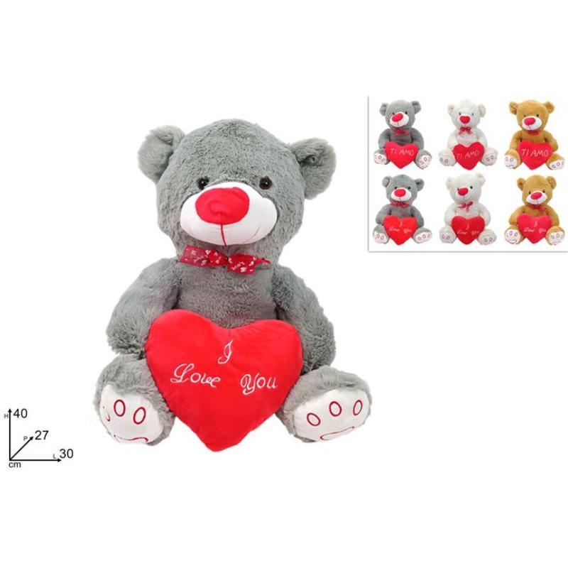 PELUCHE OSO 40 CM CON CORAZON 3 COLS