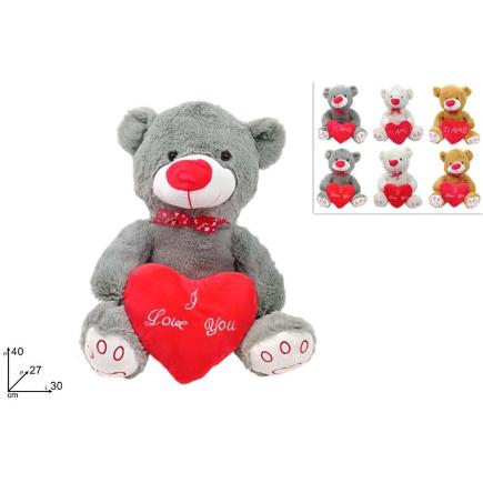 PELUCHE OSO 40 CM CON CORAZON 3 COLS