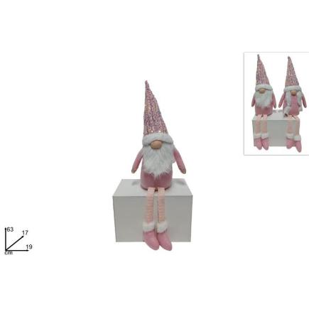 GNOMO NAVIDEÑO SENTADO 63 CM C/GORRO LENTEJUELAS ROSA 3 SURT