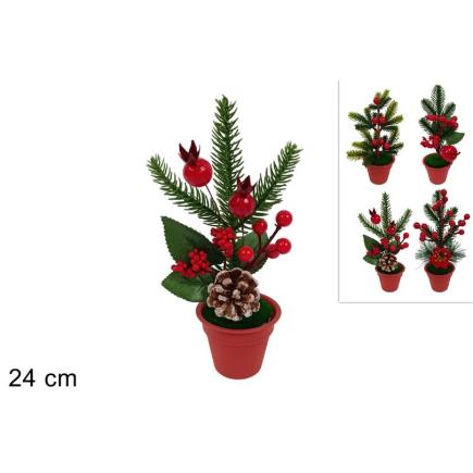 PLANTA DECORADA CON BAYAS Y PIÑAS