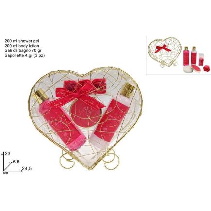 CAJA DE REGALO CORAZON SET DE BAÑO 4 PIEZAS ROJAS