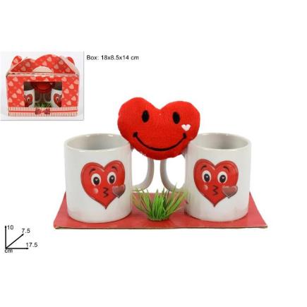 SET DE VASOS 2 PZS CON PAQUETE DE CORAZONES PELUCHE
