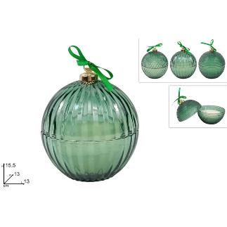 BOLA CRISTAL 13 CM DIAM VERDE C/VELA PERFUMADA