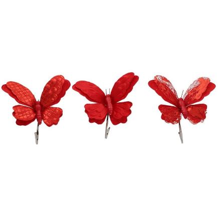 COLGANTE MARIPOSA C/CLIP 20CM ROJO