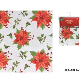 MANTEL C/POINSETTIAS ROJAS 152X213 CM