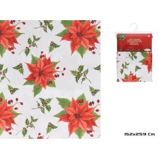 MANTEL C/POINSETTIAS ROJAS 152X259 CM