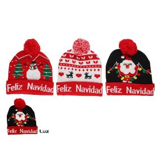 GORRO NIÑO NAVIDAD C/6 LED 21X27 CM 3 SURT