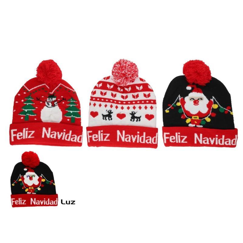 GORRO NIÑO NAVIDAD C/6 LED 21X27 CM 3 SURT