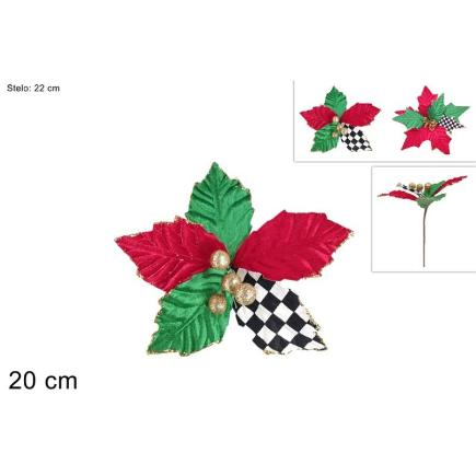 ESTRELLA FLOR 22 CM ROJA Y VERDE CON DECORAC AJEDRE SURT DE 2