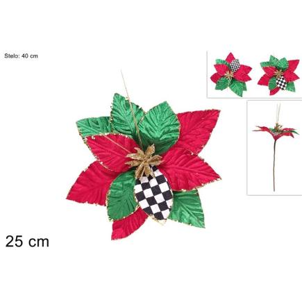 ESTRELLA FLOR 29 CM ROJA Y VERDE CON BORDE DORADO CON DEC AJEDR