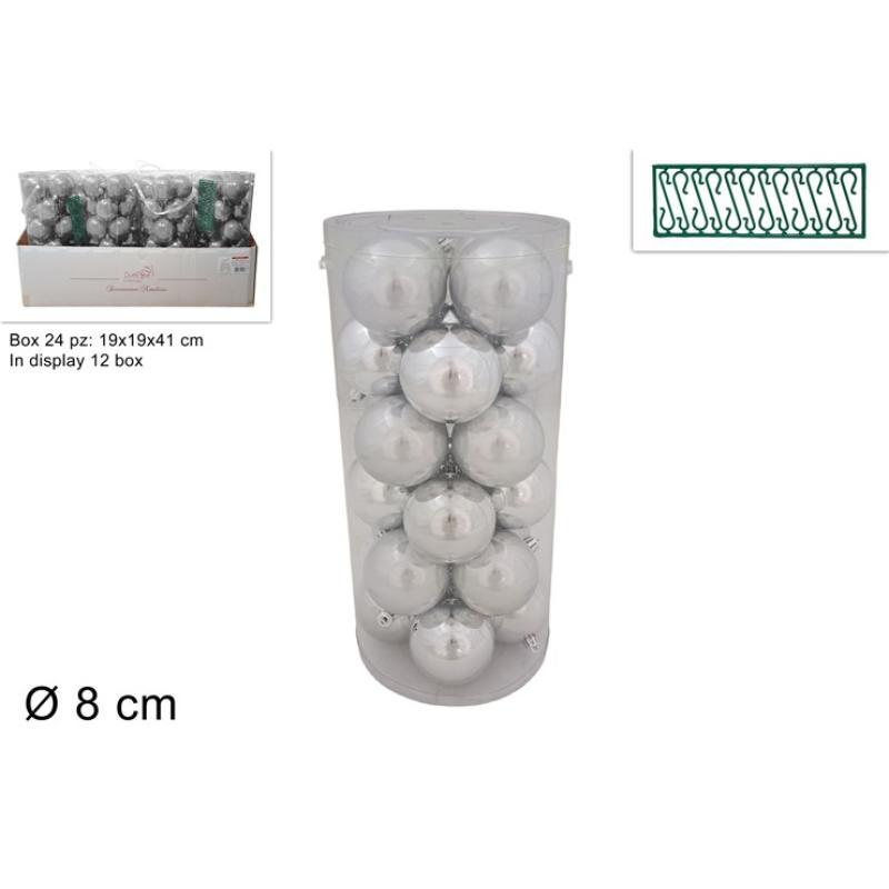 BOLAS 8 CM 24 PZAS PLATA