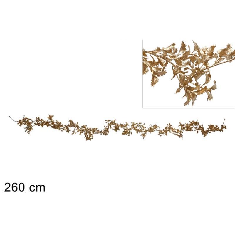 GUIRNALDA 260 CM HOJAS MUERDAGO DORADAS