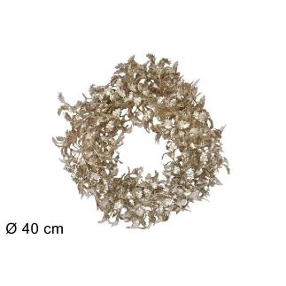 CORONA DE PUERTA 40 CM HOJAS MUERDAGO CHAMPAN