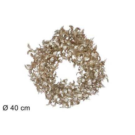 CORONA DE PUERTA 40 CM HOJAS MUERDAGO CHAMPAN