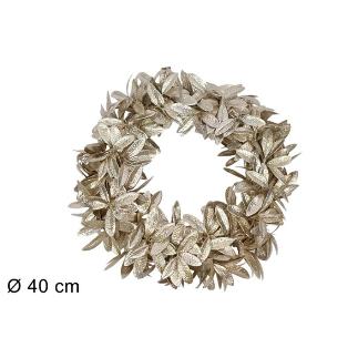 CORONA DE PUERTA 40 CM HOJAS CHAMPAN BRILLANTES
