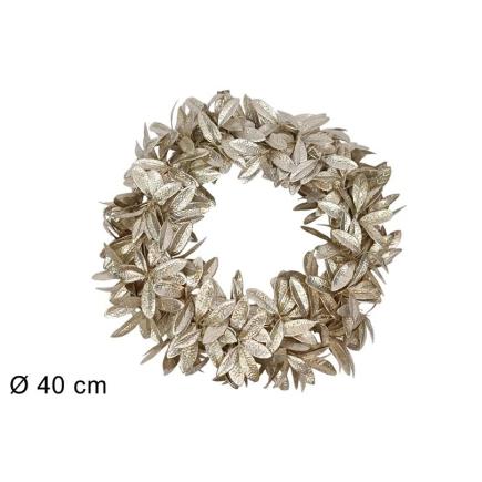 CORONA DE PUERTA 40 CM HOJAS CHAMPAN BRILLANTES