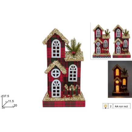CASA MADERA CON LUCES DECOR ESCOCES SURT DE 3