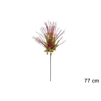 TALLO 77 CM CON HOJAS CON BOLAS CON DECORACION ROJA Y DORADA