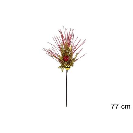 TALLO 77 CM CON HOJAS CON BOLAS CON DECORACION ROJA Y DORADA