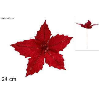 TALLO FLOR 24 CM TERCIOPELO CON BRILLO ROJO