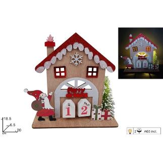 CASA MADERA CALENDARIO CON LUZ ROJA