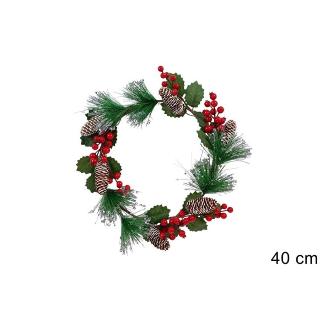 CORONA DE PUERTA 40 CM CON PIÑAS